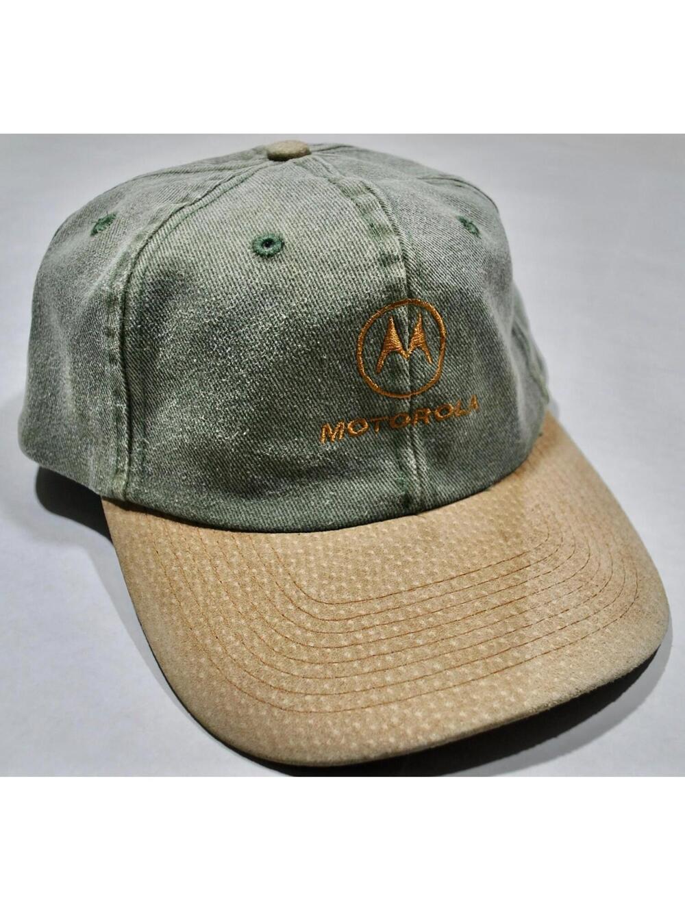 Vintage Motorola Phone Company Green Tan 90s Strap Hat Cap